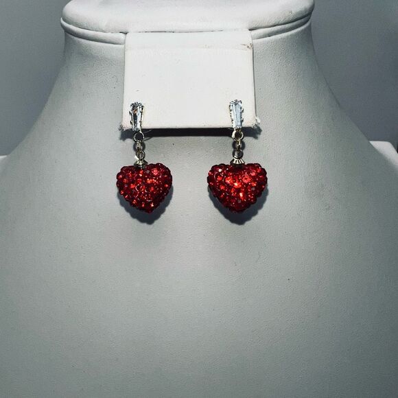 Crystal Red Heart and Clear Crystal Earrings - Picture 1 of 5